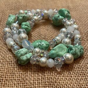 Turquoise Necklace Crystal Glass Pearl Sparkly New Western rodeo